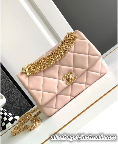 Buy Discount Chanel Lambskin Flap Bag With Crystal Chain AS2613 Pink 2024