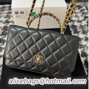 Luxurious Chanel Quilted Leather Wallet on Chain WOC with Top Handle AS2615 Black 2024