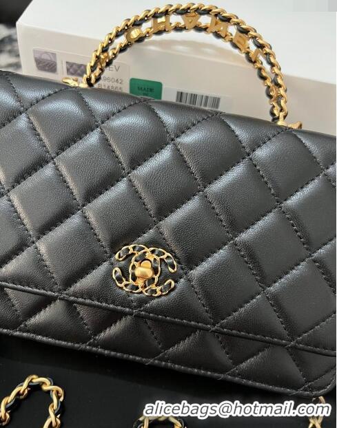 Luxurious Chanel Quilted Leather Wallet on Chain WOC with Top Handle AS2615 Black 2024