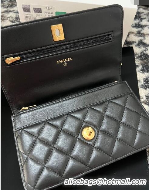 Luxurious Chanel Quilted Leather Wallet on Chain WOC with Top Handle AS2615 Black 2024