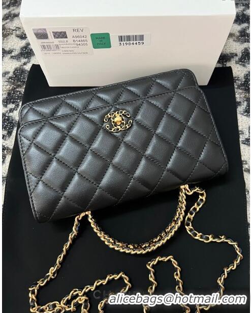 Luxurious Chanel Quilted Leather Wallet on Chain WOC with Top Handle AS2615 Black 2024