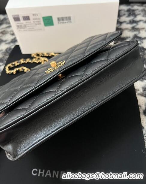 Luxurious Chanel Quilted Leather Wallet on Chain WOC with Top Handle AS2615 Black 2024