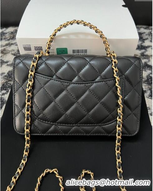 Luxurious Chanel Quilted Leather Wallet on Chain WOC with Top Handle AS2615 Black 2024