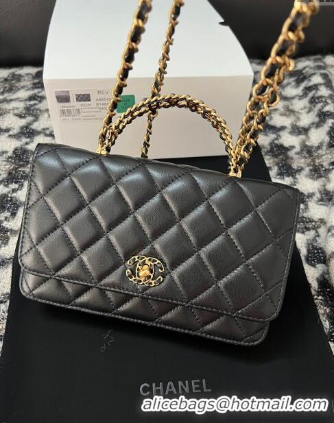 Luxurious Chanel Quilted Leather Wallet on Chain WOC with Top Handle AS2615 Black 2024