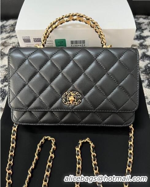 Luxurious Chanel Quilted Leather Wallet on Chain WOC with Top Handle AS2615 Black 2024