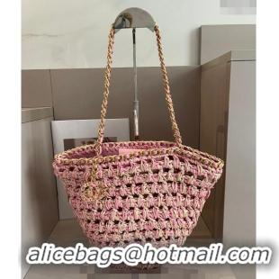 Buy Fashionable Chanel Straw Basket Chain Bag 040201 Pink 2024