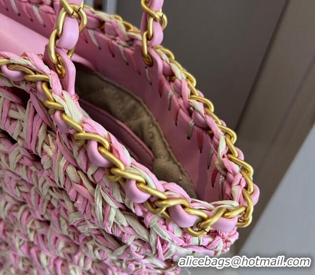 Buy Fashionable Chanel Straw Basket Chain Bag 040201 Pink 2024