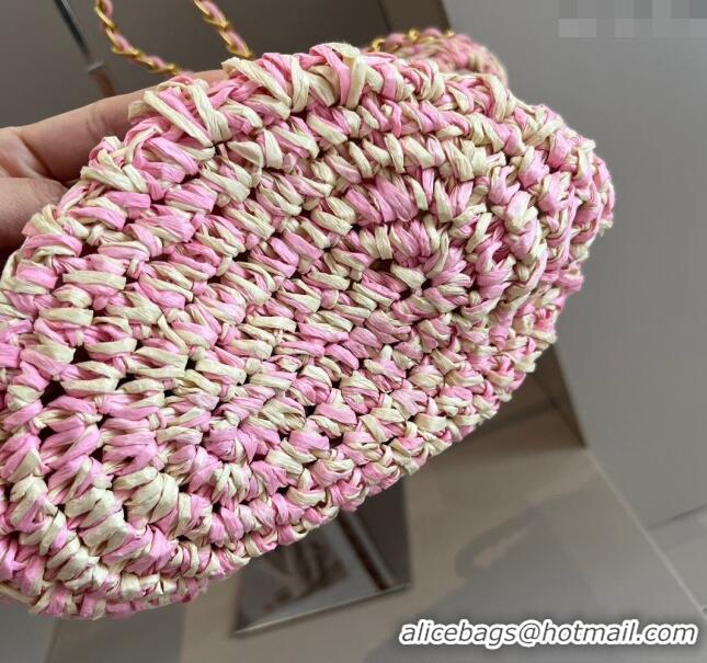 Buy Fashionable Chanel Straw Basket Chain Bag 040201 Pink 2024