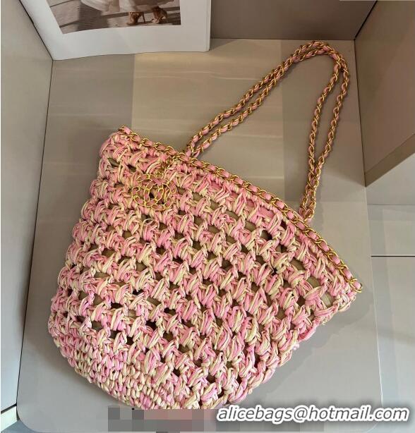 Buy Fashionable Chanel Straw Basket Chain Bag 040201 Pink 2024