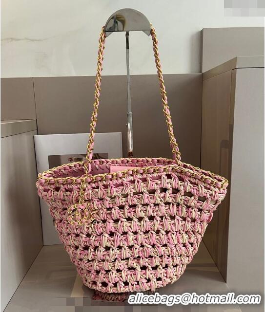 Buy Fashionable Chanel Straw Basket Chain Bag 040201 Pink 2024