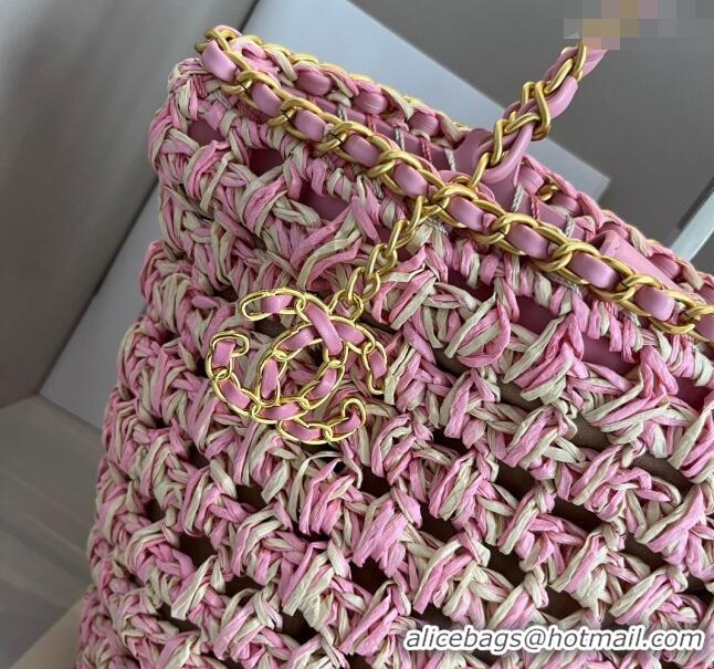 Buy Fashionable Chanel Straw Basket Chain Bag 040201 Pink 2024