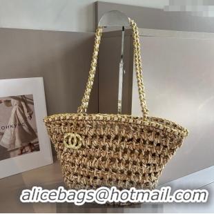 Buy Cheap Chanel Straw Basket Chain Bag 040201 Beige 2024