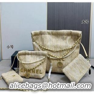 Super Quality Chanel Straw Mini/Small 22 Bag 0402 Beige 2024