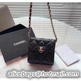 Promotional Chanel Heart Quilted Leather Coin Purse Wallet on Chain A8127 Black 2024