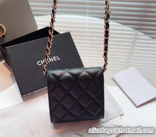 Promotional Chanel Heart Quilted Leather Coin Purse Wallet on Chain A8127 Black 2024