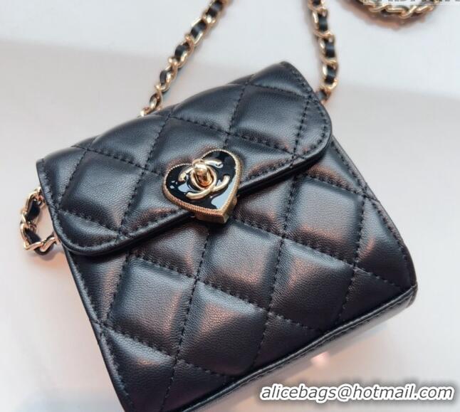 Promotional Chanel Heart Quilted Leather Coin Purse Wallet on Chain A8127 Black 2024