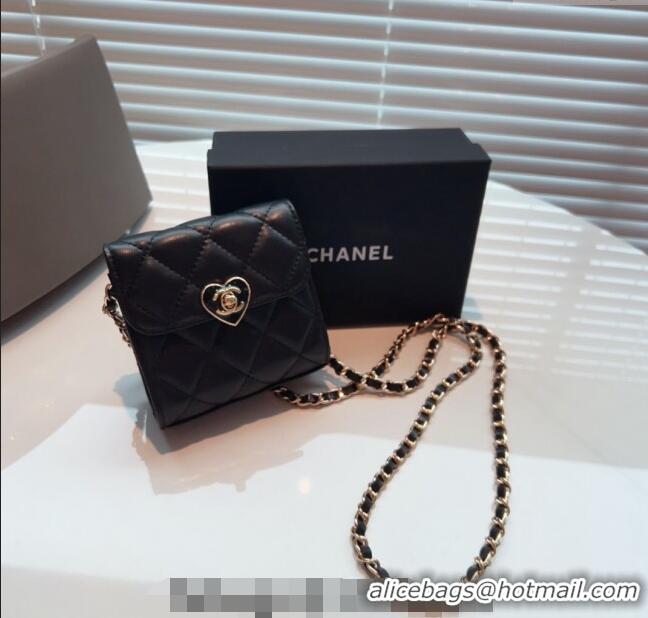 Promotional Chanel Heart Quilted Leather Coin Purse Wallet on Chain A8127 Black 2024