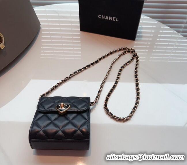 Promotional Chanel Heart Quilted Leather Coin Purse Wallet on Chain A8127 Black 2024