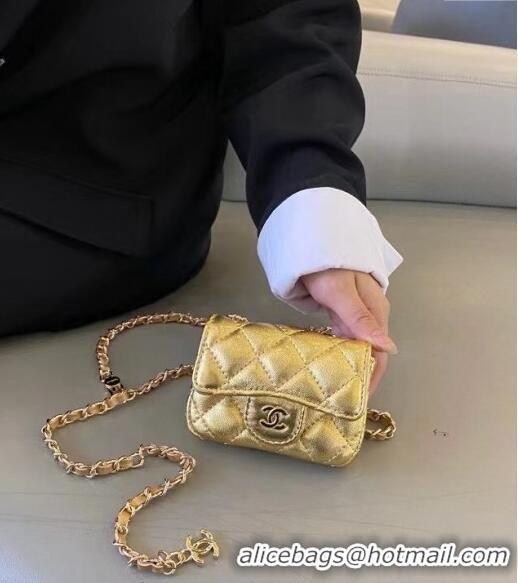 Famous Brand Chanel Quilted Metallic Leather Belt Bag 0408 Gold 2024