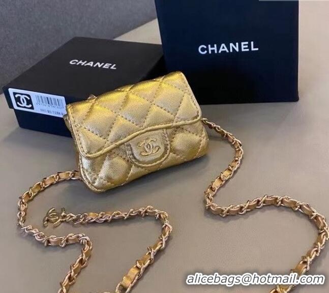 Famous Brand Chanel Quilted Metallic Leather Belt Bag 0408 Gold 2024