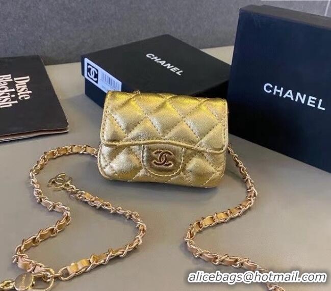 Famous Brand Chanel Quilted Metallic Leather Belt Bag 0408 Gold 2024