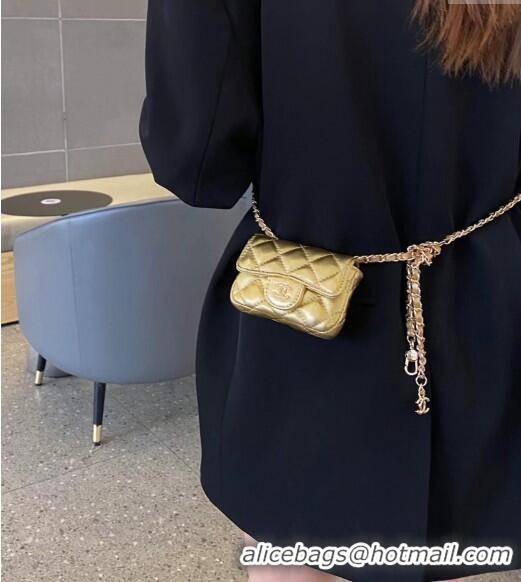 Famous Brand Chanel Quilted Metallic Leather Belt Bag 0408 Gold 2024