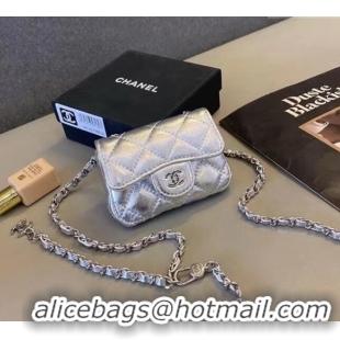 Top Quality Chanel Quilted Metallic Leather Belt Bag 0408 Silver 2024