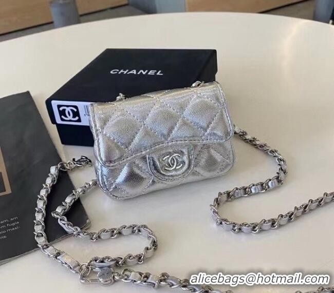 Top Quality Chanel Quilted Metallic Leather Belt Bag 0408 Silver 2024