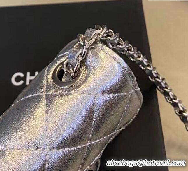 Top Quality Chanel Quilted Metallic Leather Belt Bag 0408 Silver 2024