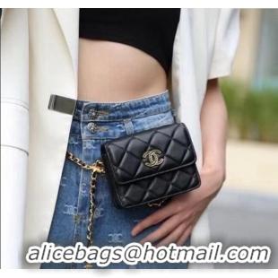 Good Product Chanel Quilted Leather Belt Bag with Star 0408 Black 2024