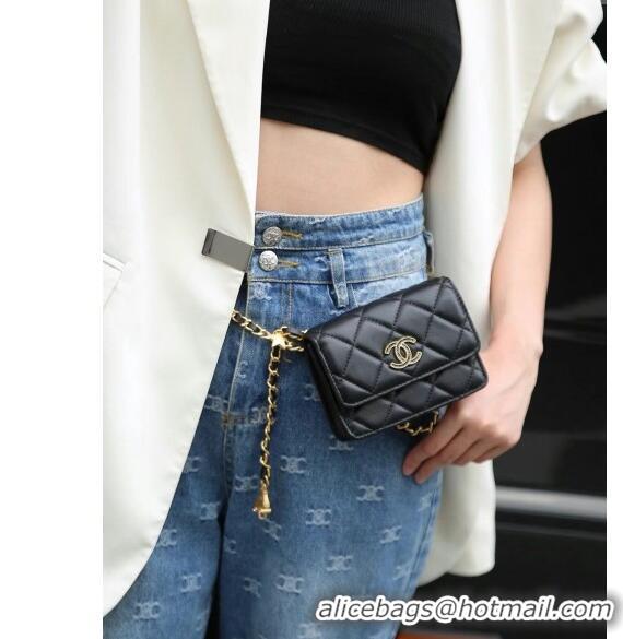 Good Product Chanel Quilted Leather Belt Bag with Star 0408 Black 2024