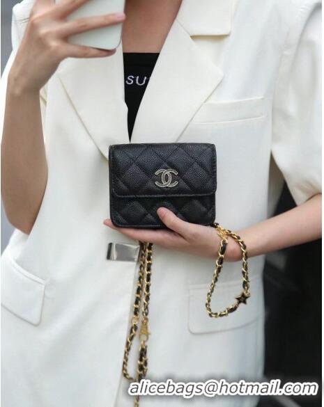 Good Product Chanel Quilted Leather Belt Bag with Star 0408 Black 2024