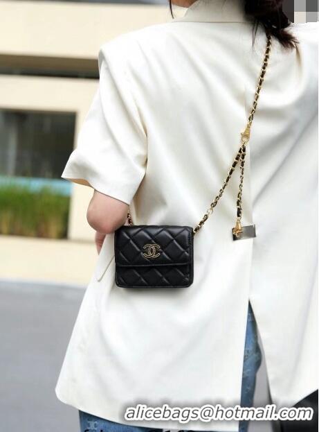 Good Product Chanel Quilted Leather Belt Bag with Star 0408 Black 2024