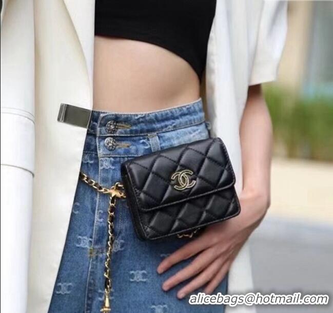 Good Product Chanel Quilted Leather Belt Bag with Star 0408 Black 2024