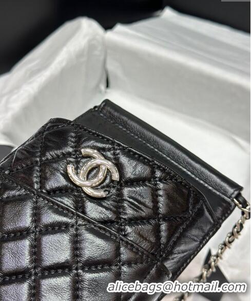 Inexpensive Chanel Quilted Leather Phone Holder & Wallet WOC on Chain Set 0407 Black 2023