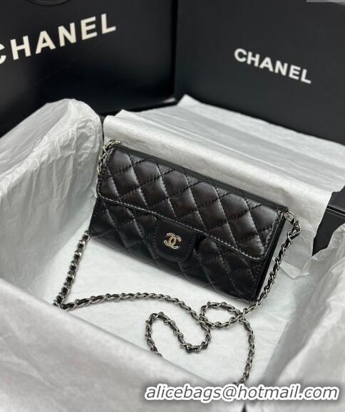 Inexpensive Chanel Quilted Leather Phone Holder & Wallet WOC on Chain Set 0407 Black 2023