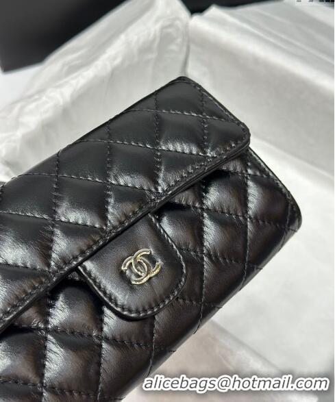 Inexpensive Chanel Quilted Leather Phone Holder & Wallet WOC on Chain Set 0407 Black 2023