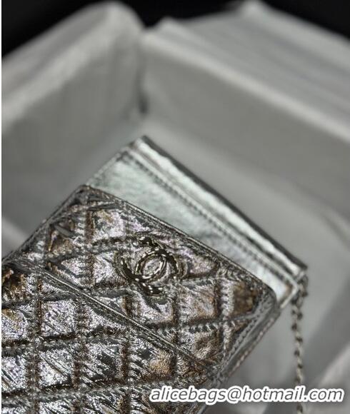 Good Taste Chanel Quilted Leather Phone Holder & Wallet WOC on Chain Set 0407 Silver 2023