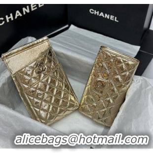 Popular Style Chanel Quilted Leather Phone Holder & Wallet WOC on Chain Set 0407 Gold 2023