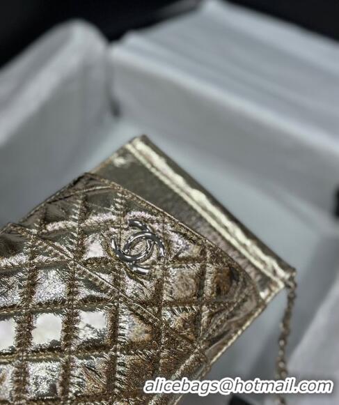 Popular Style Chanel Quilted Leather Phone Holder & Wallet WOC on Chain Set 0407 Gold 2023