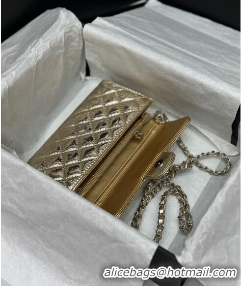 Popular Style Chanel Quilted Leather Phone Holder & Wallet WOC on Chain Set 0407 Gold 2023