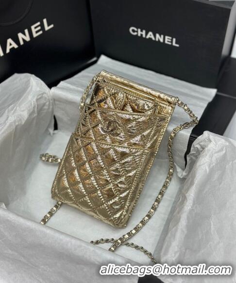 Popular Style Chanel Quilted Leather Phone Holder & Wallet WOC on Chain Set 0407 Gold 2023