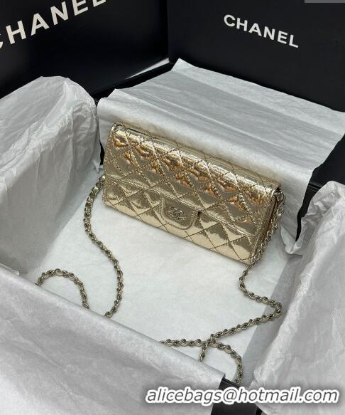 Popular Style Chanel Quilted Leather Phone Holder & Wallet WOC on Chain Set 0407 Gold 2023