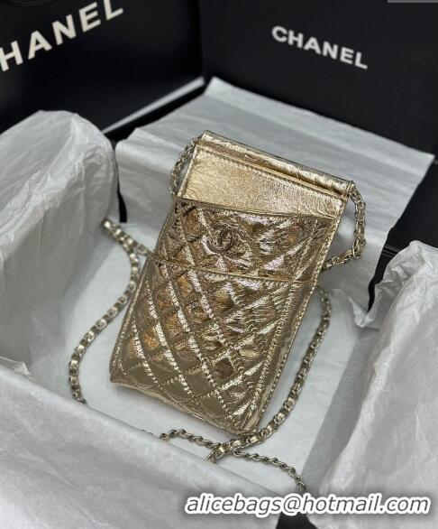 Popular Style Chanel Quilted Leather Phone Holder & Wallet WOC on Chain Set 0407 Gold 2023