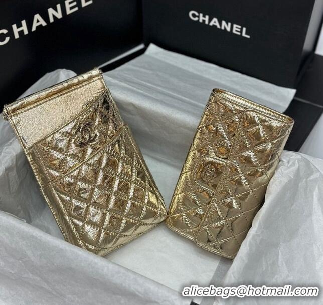 Popular Style Chanel Quilted Leather Phone Holder & Wallet WOC on Chain Set 0407 Gold 2023