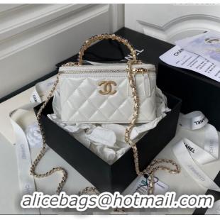 Best Price Chanel Shiny Crumpled Lambskin Clutch with Chain and Pearls Top Handle AP3804 White 2024