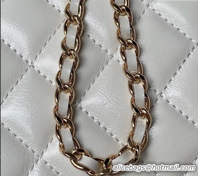 Best Price Chanel Shiny Crumpled Lambskin Clutch with Chain and Pearls Top Handle AP3804 White 2024