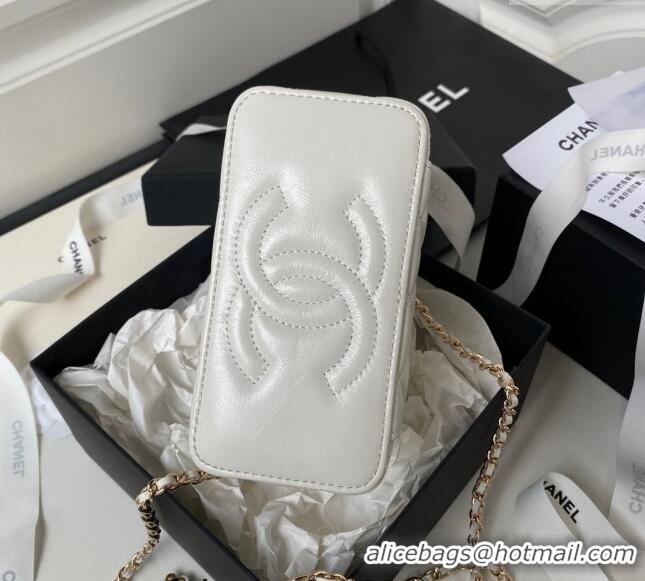 Best Price Chanel Shiny Crumpled Lambskin Clutch with Chain and Pearls Top Handle AP3804 White 2024