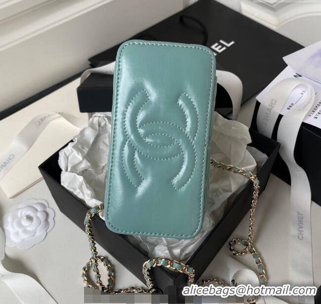 Shop Best Chanel Shiny Crumpled Lambskin Clutch with Chain and Pearls Top Handle AP3804 Green 2024