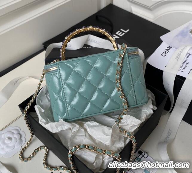 Shop Best Chanel Shiny Crumpled Lambskin Clutch with Chain and Pearls Top Handle AP3804 Green 2024